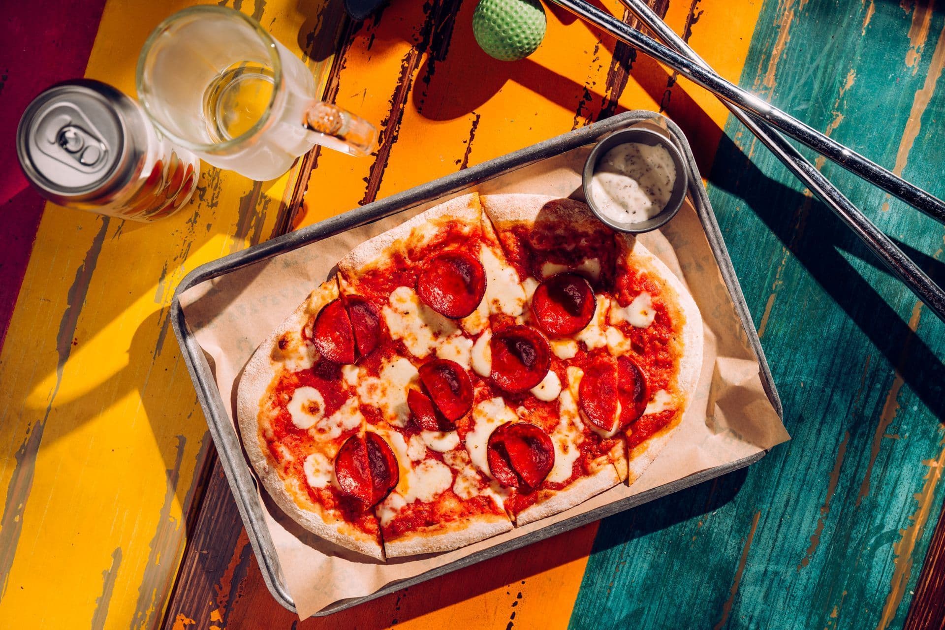 A pepperoni pizza at Treetop Golf