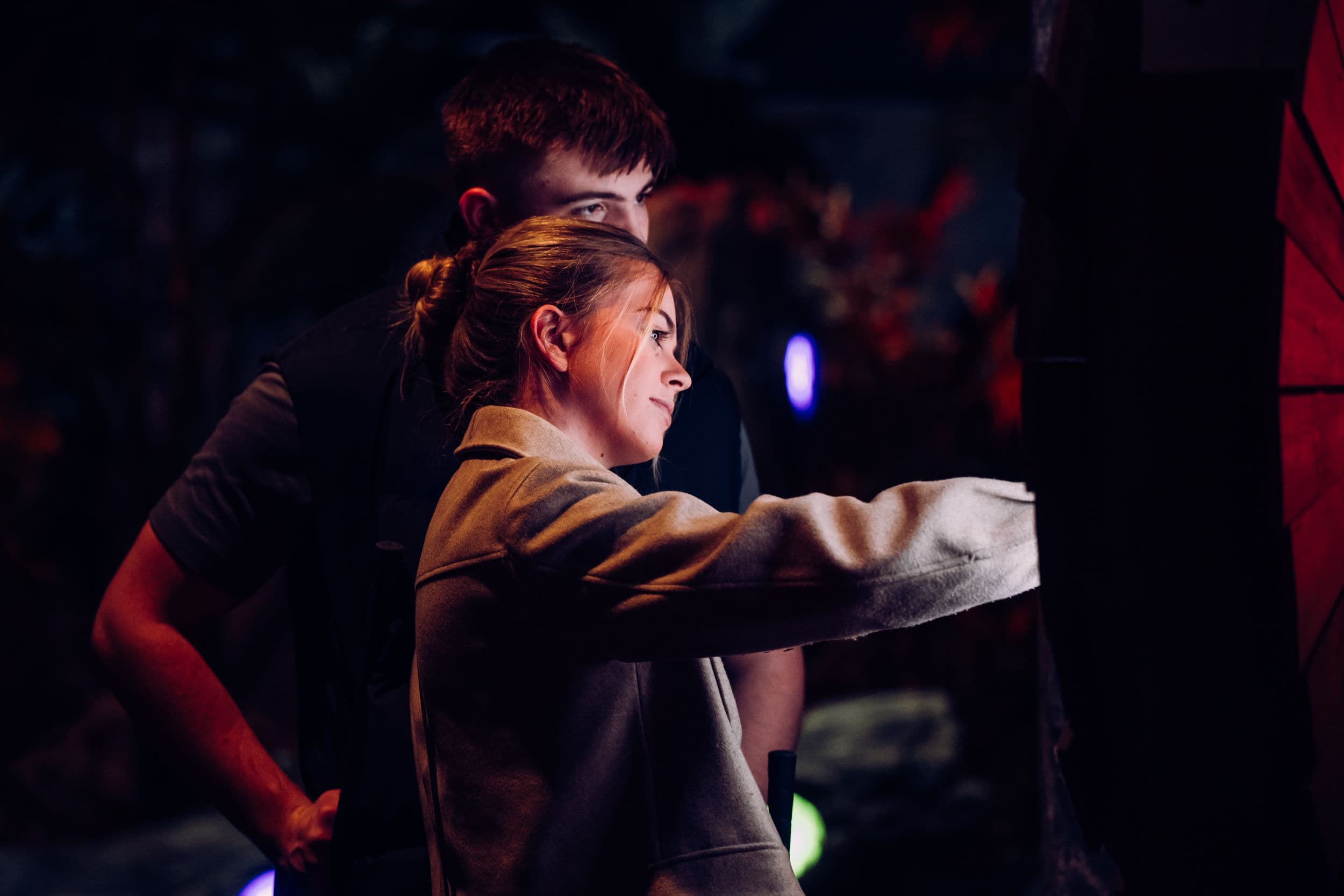 Two teenagers using the Treetop photobooth