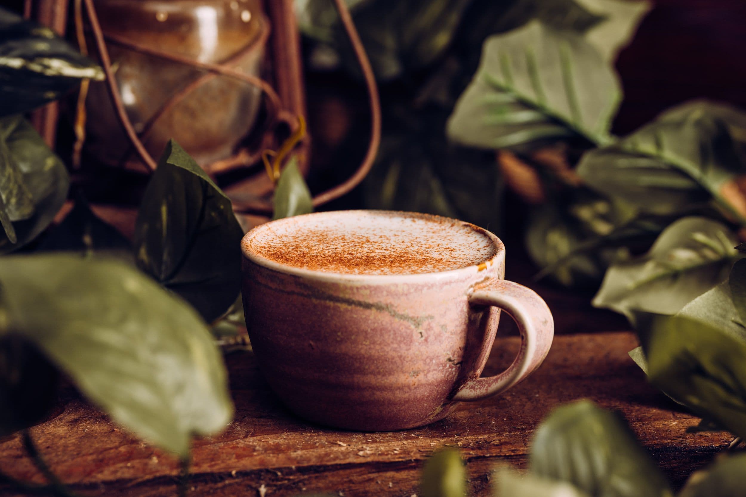 A chai spiced latte displayed on a table at Treetop Golf.