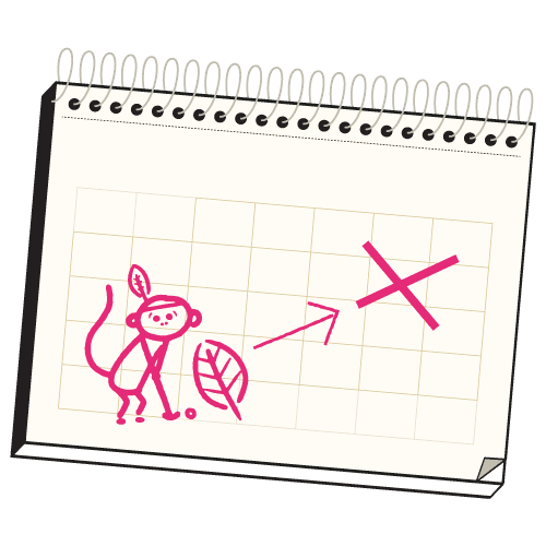 An illustration of a calendar with a hand-drawn looking monkey and an ‘x’ marks the spot on it.